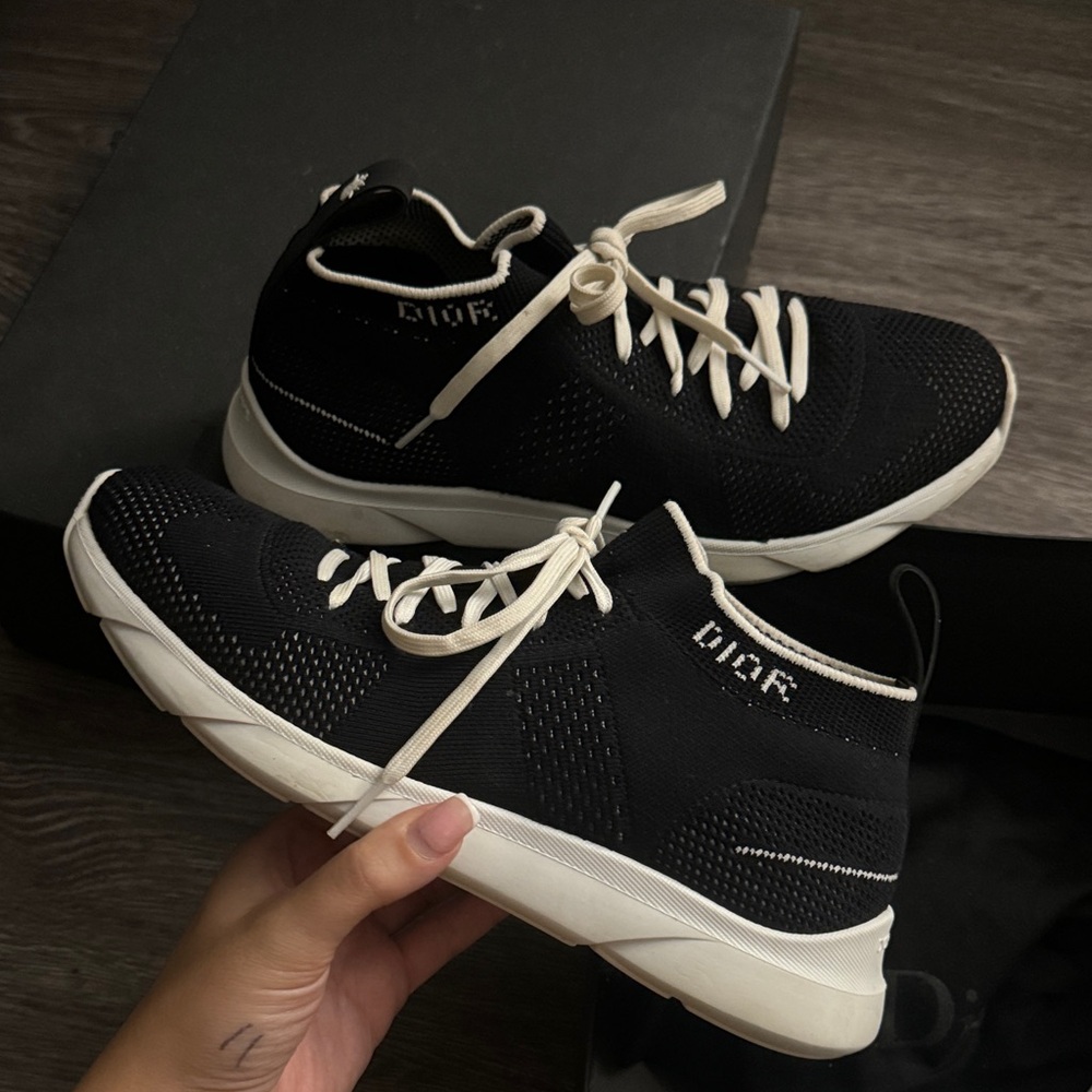 Dior Black Knit Sneakers with White Laces